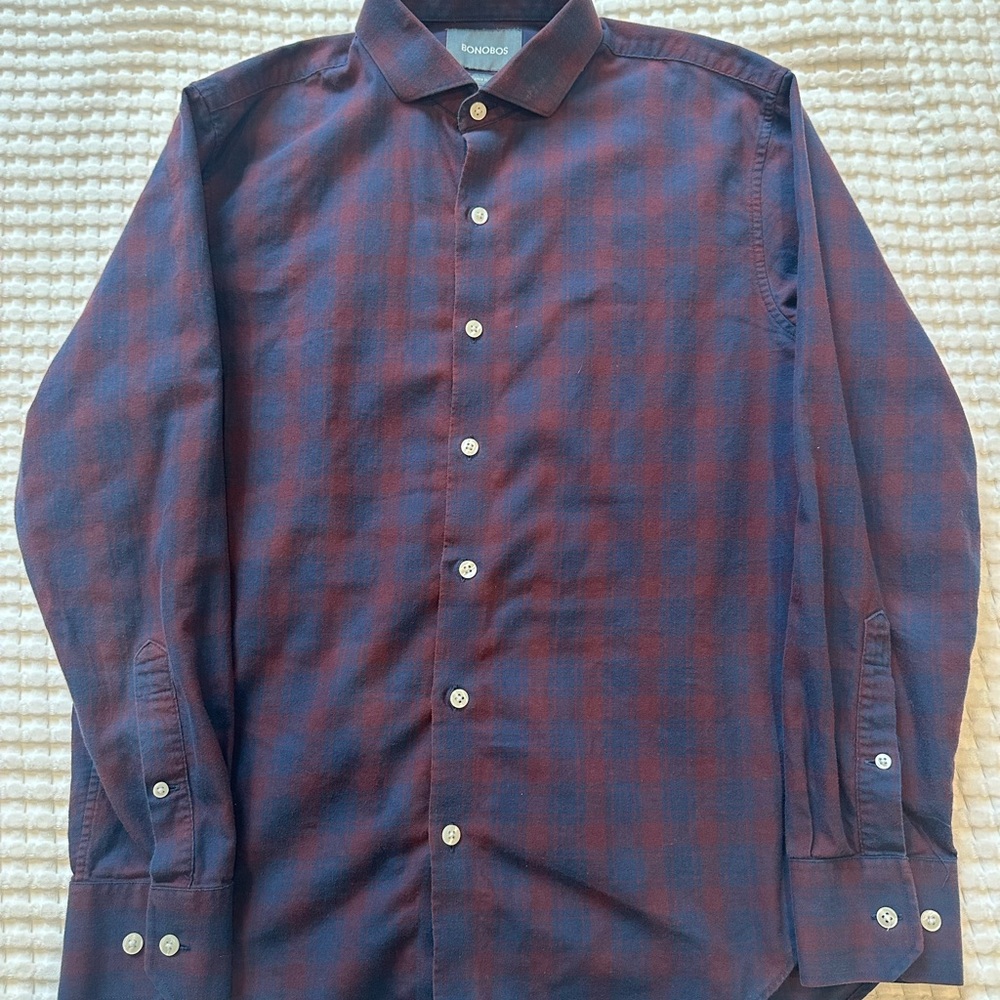 Bonobos Men's Plaid Button Down Shirt Tailored Slim Fit Medium Short